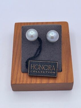 Honora 925 Sterling Silver Gray Freshwater Pearl Stud Earrings 10mm Large Round